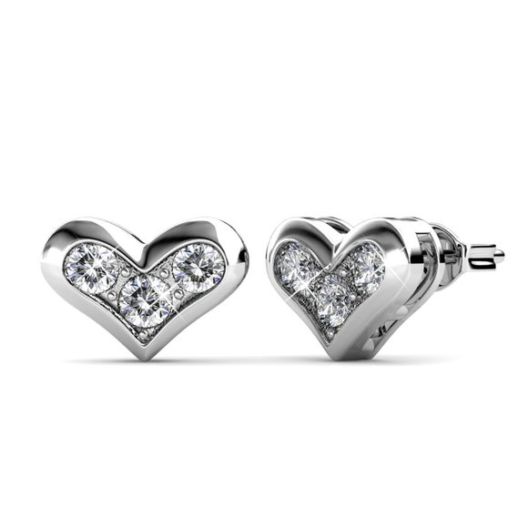 Silver Heart Australian Crystal Stud Earrings Jewelry For Her - Picture 2 of 4